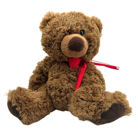 Aurora World  Brown 10" Bear Coco 2018 Red Bow Black Glass Eyes Brown Nose - Picture 1 of 8